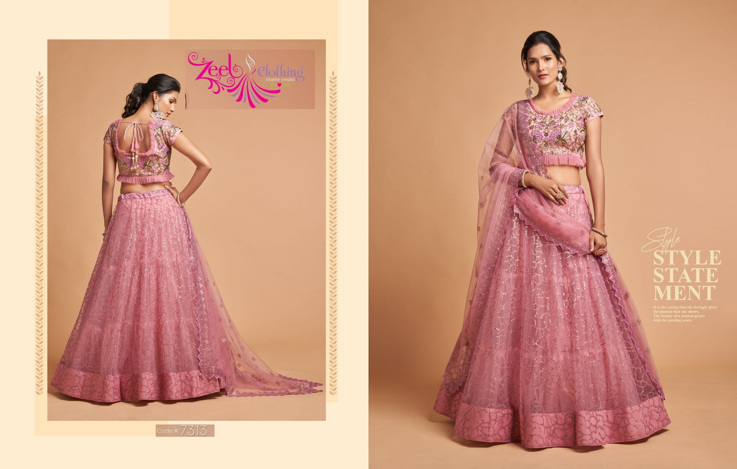 7313 Blush Pink Neo Romantic Vol-2 Zeel Soft Net Lehenga Choli