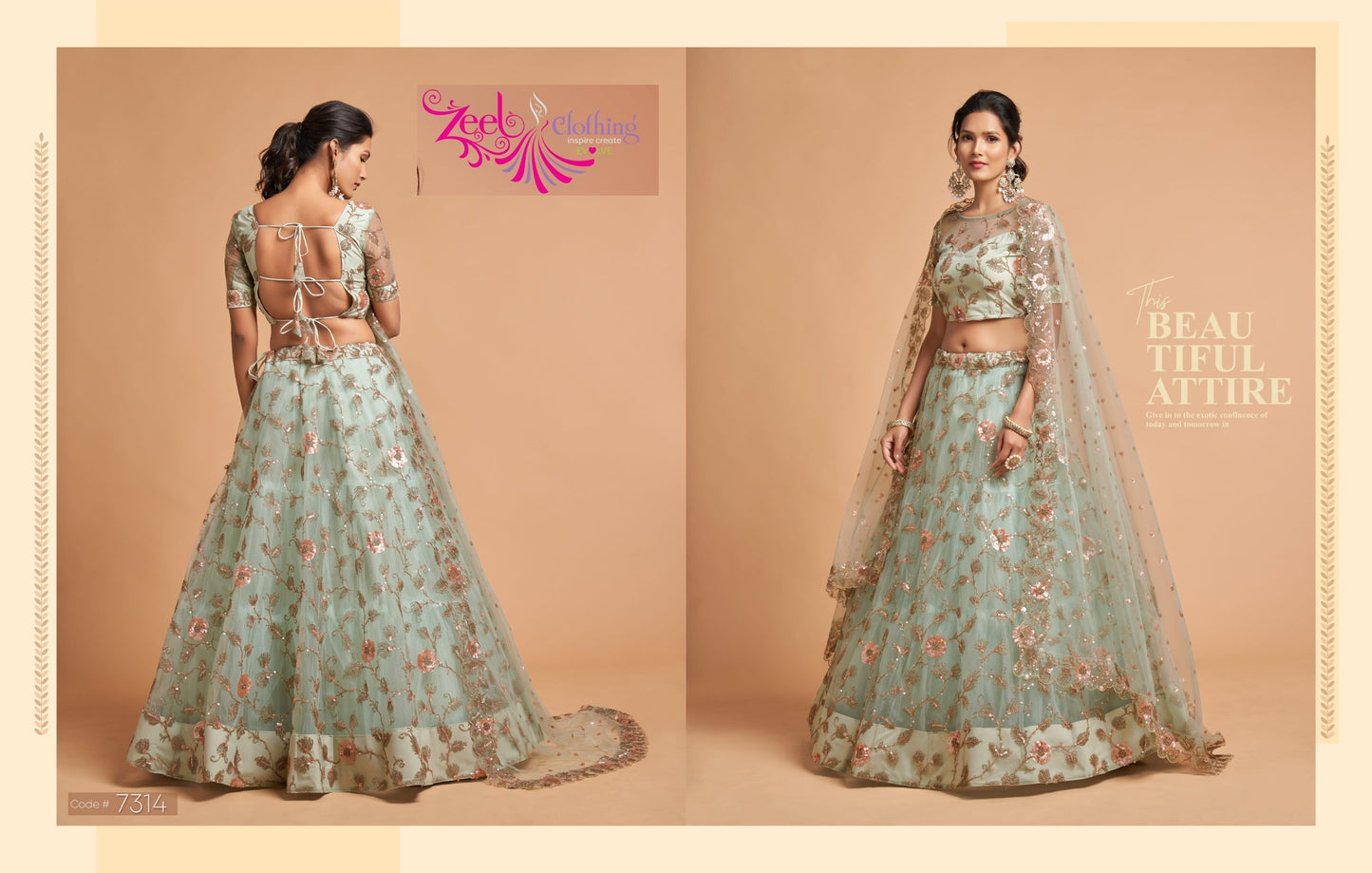 7314 Sky Blue Neo Romantic Vol-2 Zeel Soft Net Lehenga Choli