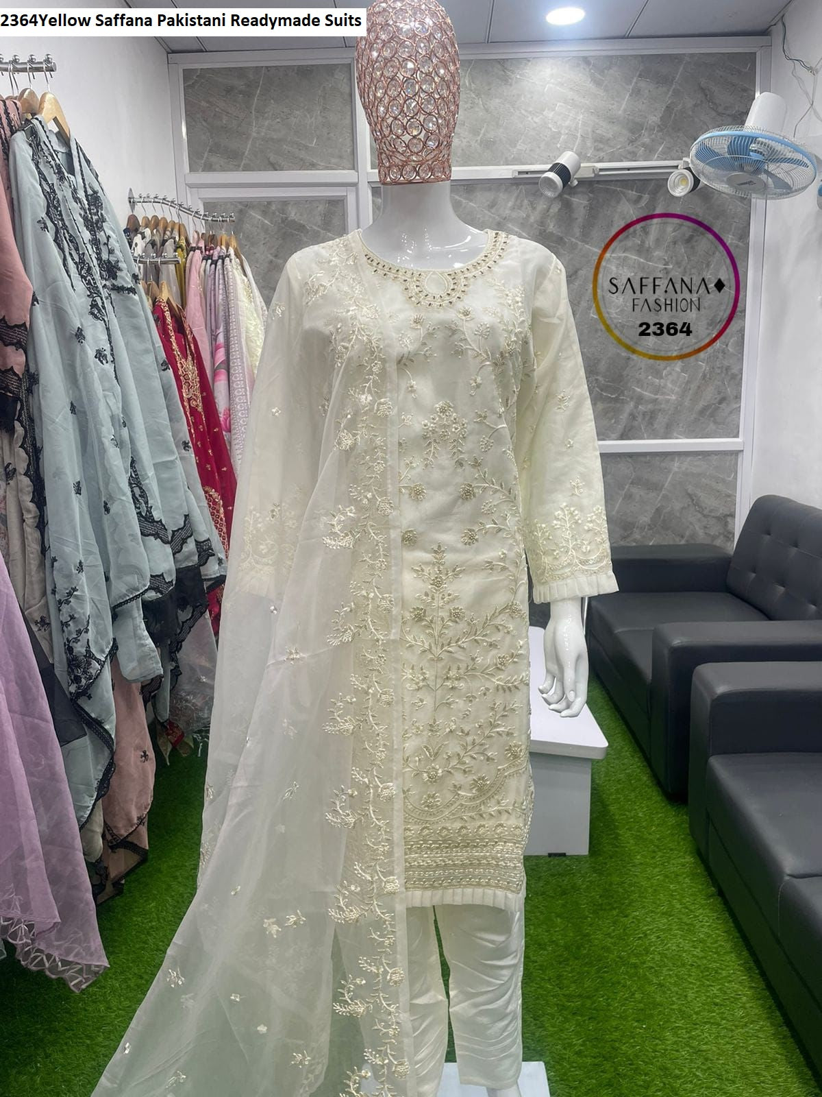 2364Yellow Saffana Pakistani Readymade Suits