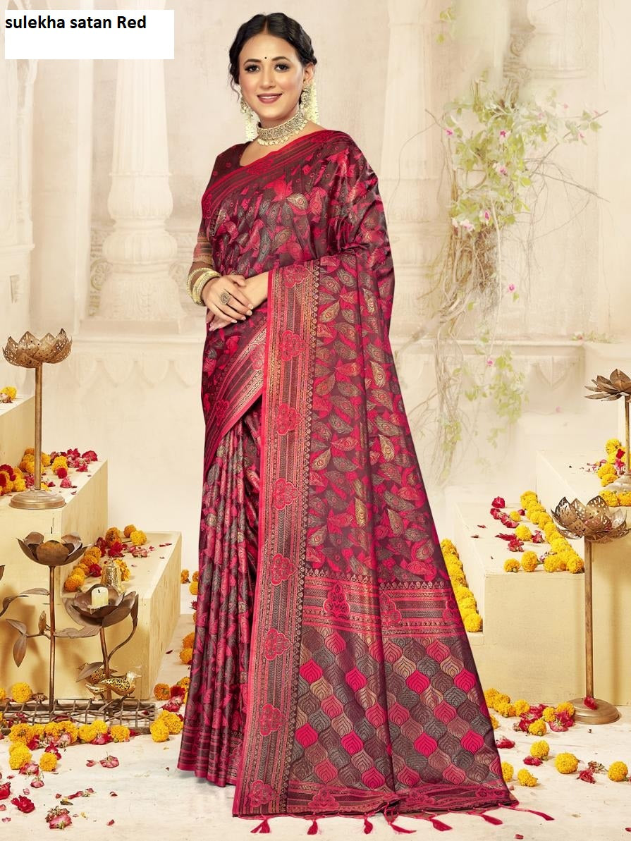 Sulekha Satan Red Bunawat Sarees