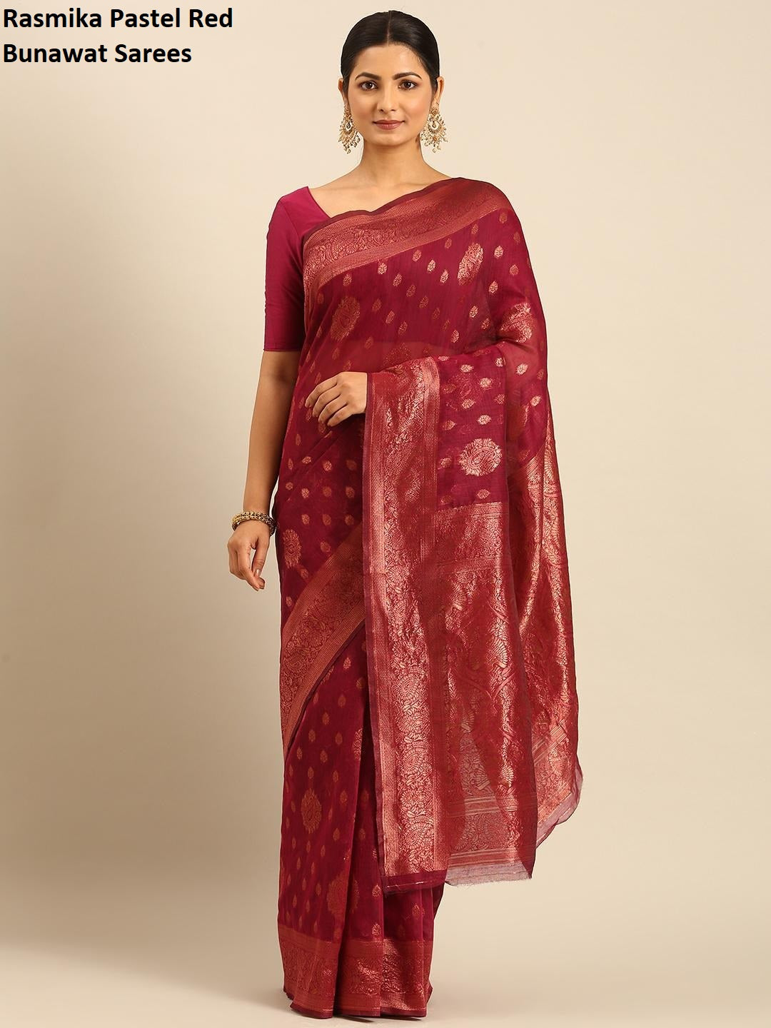 Rasmika Pastel Red Bunawat Sarees