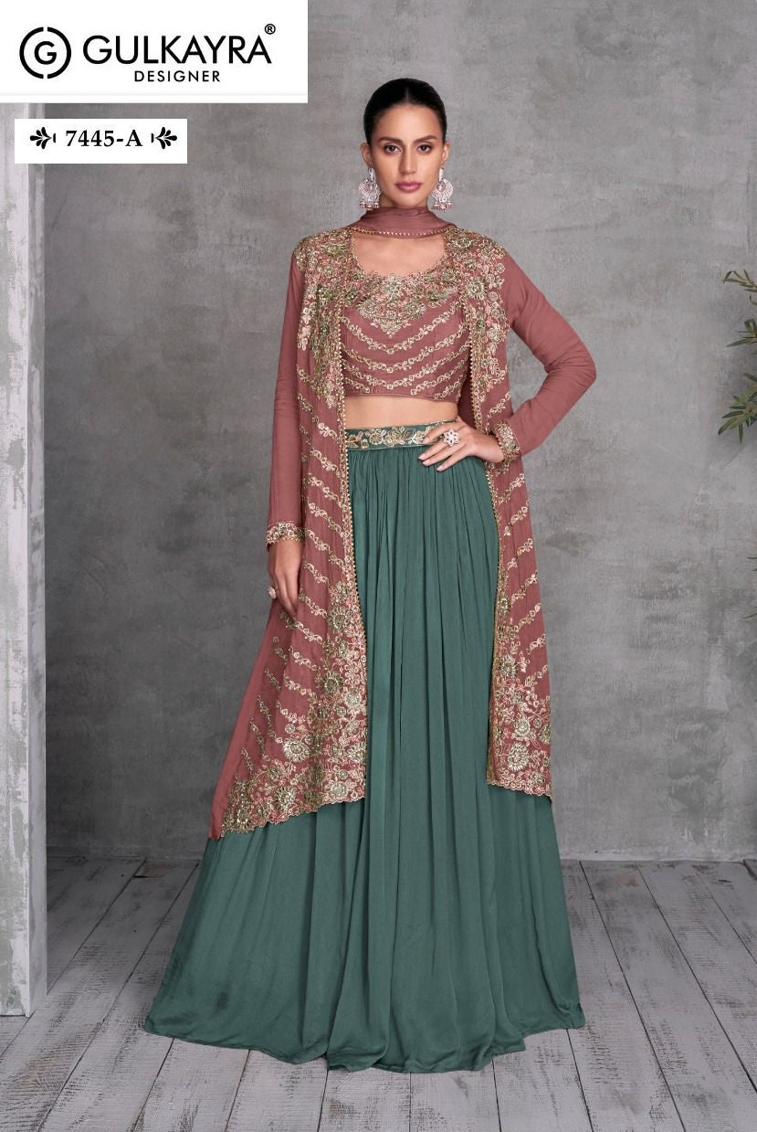 7445A Khushi Gulkayra Designer Real Chinon Indowestern Pair