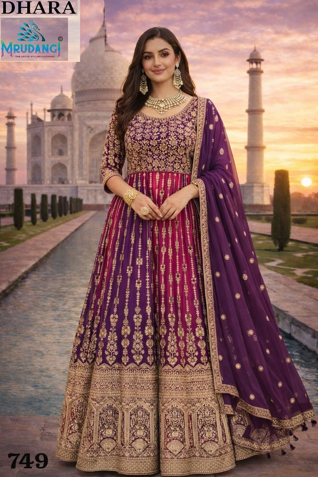 749 Dhara Mrudangi Premium Georgette Gown Dupatta Set