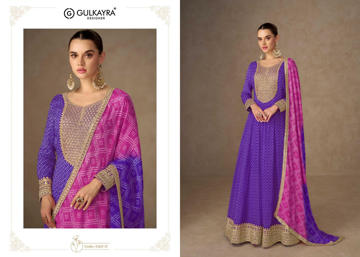 7507-D Saiyaara Gulkayra Designer Chinon Gown Dupatta Set