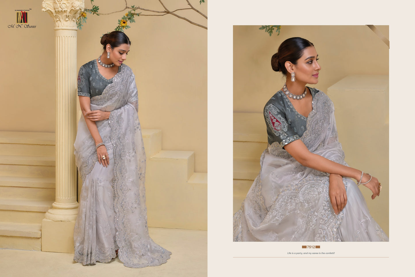 7512 Mn Mirror Work Sarees