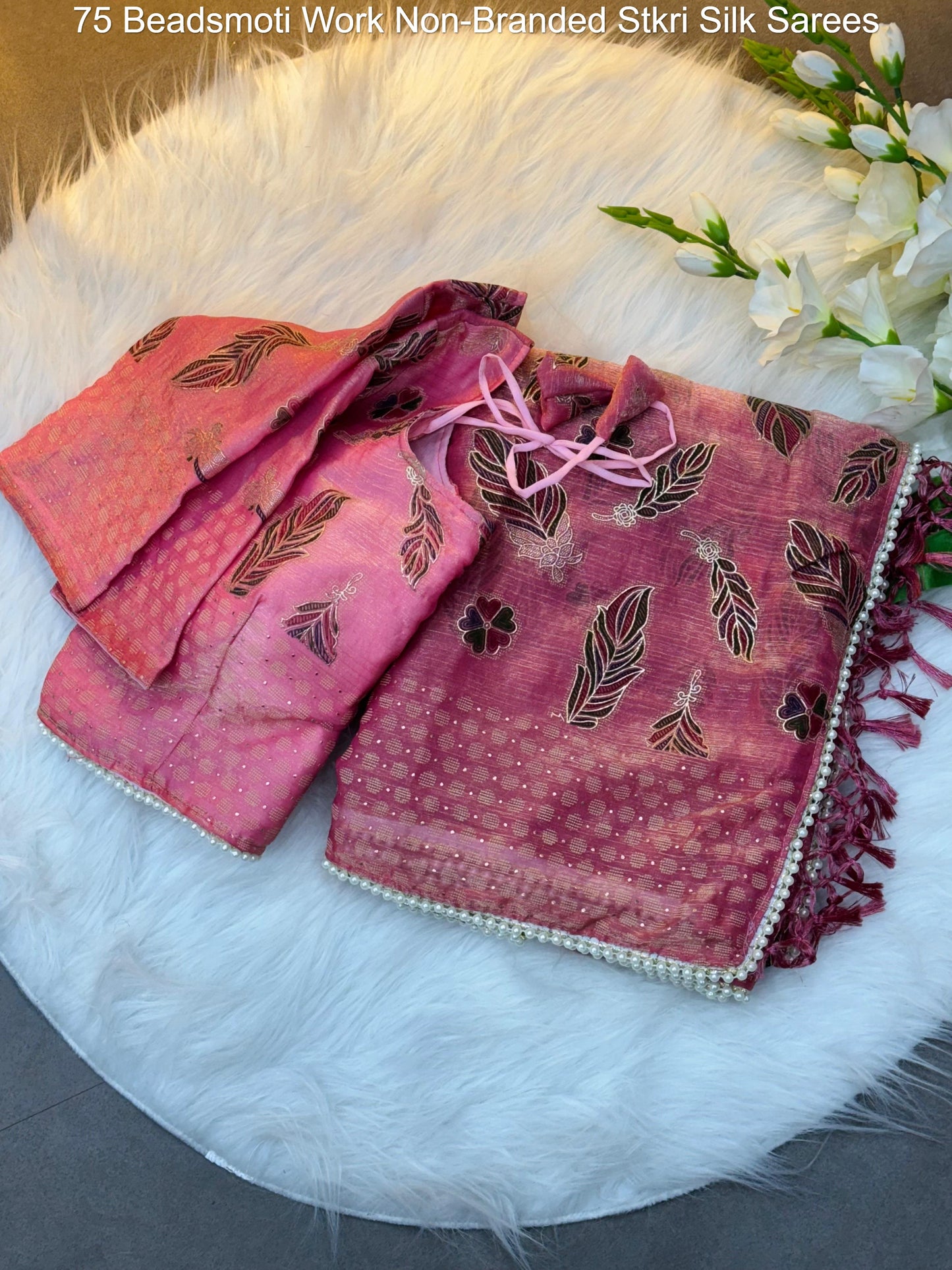 75 Beadsmoti Work Non-Branded Stkri Silk Sarees