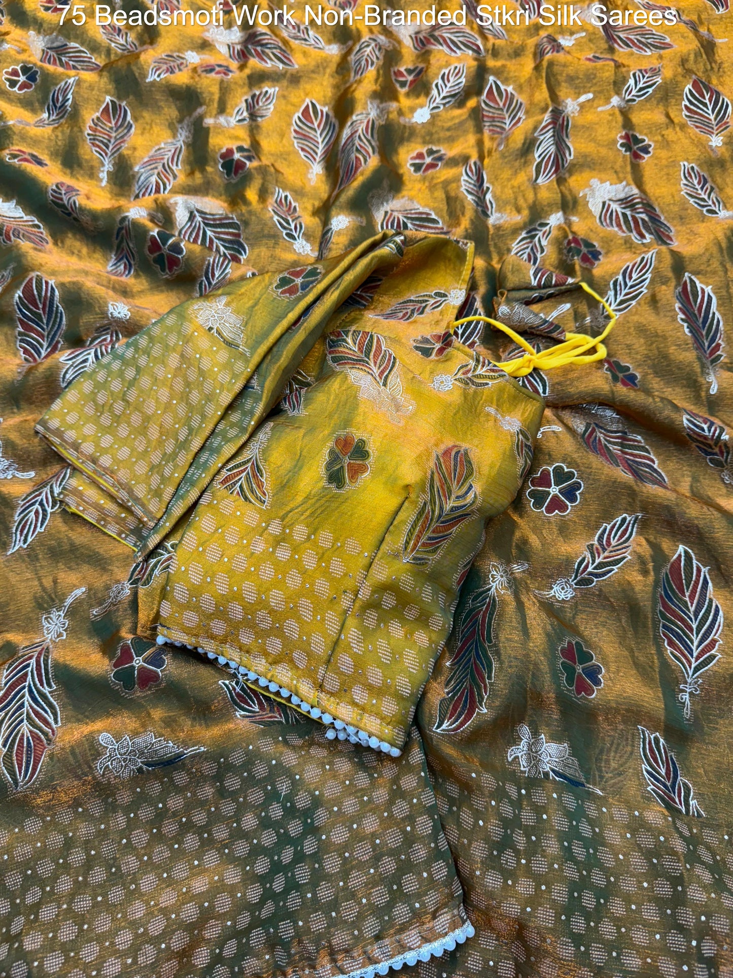 75 Beadsmoti Work Non-Branded Stkri Silk Sarees