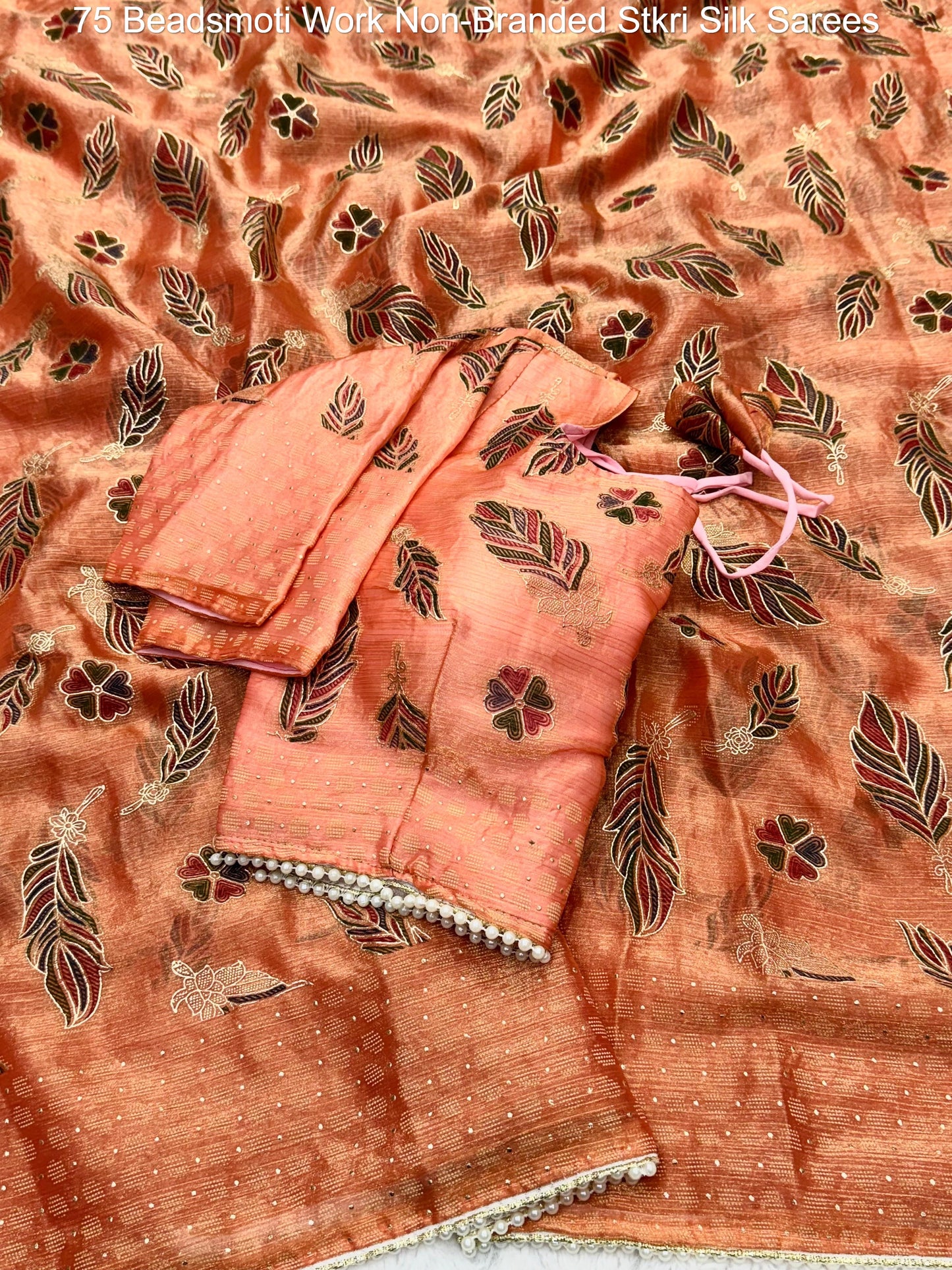75 Beadsmoti Work Non-Branded Stkri Silk Sarees