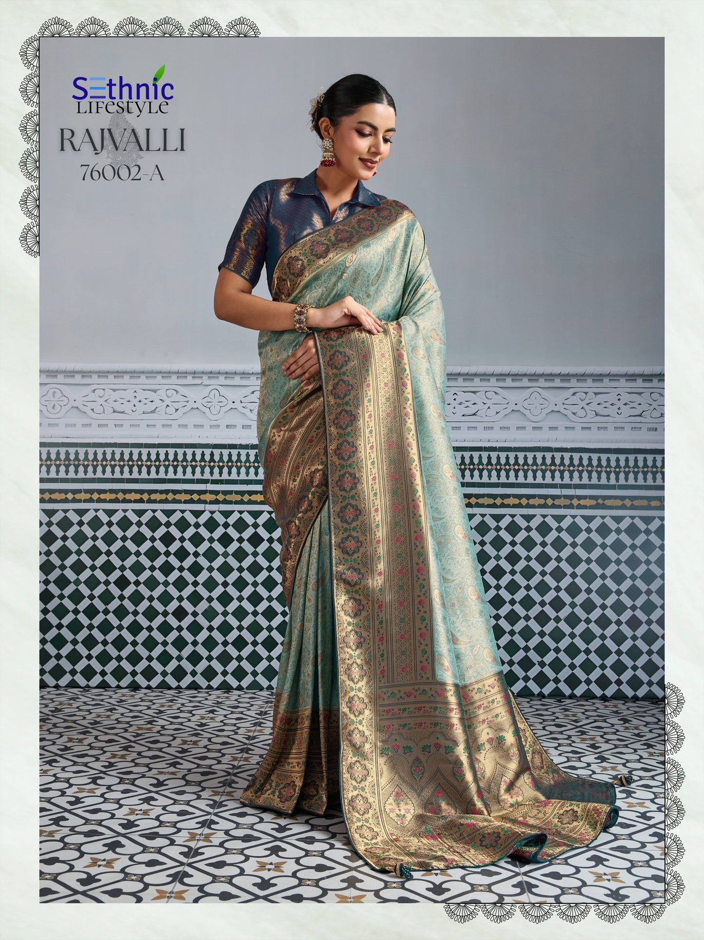 76002A Rajvalli Platinum Sethnic Soft Silk Sarees