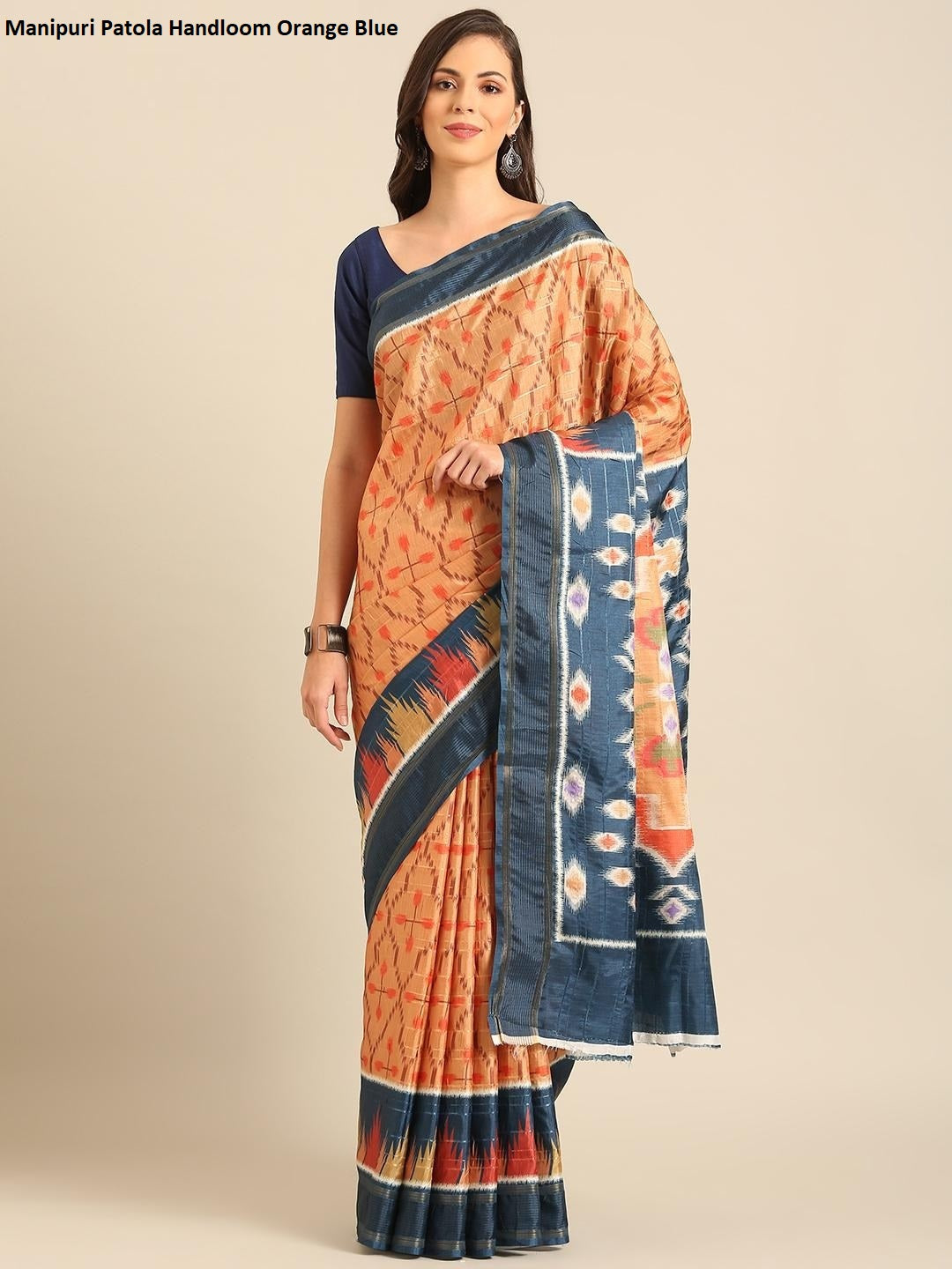 Manipuri Patola Handloom Orange Blue Bunawat Sarees