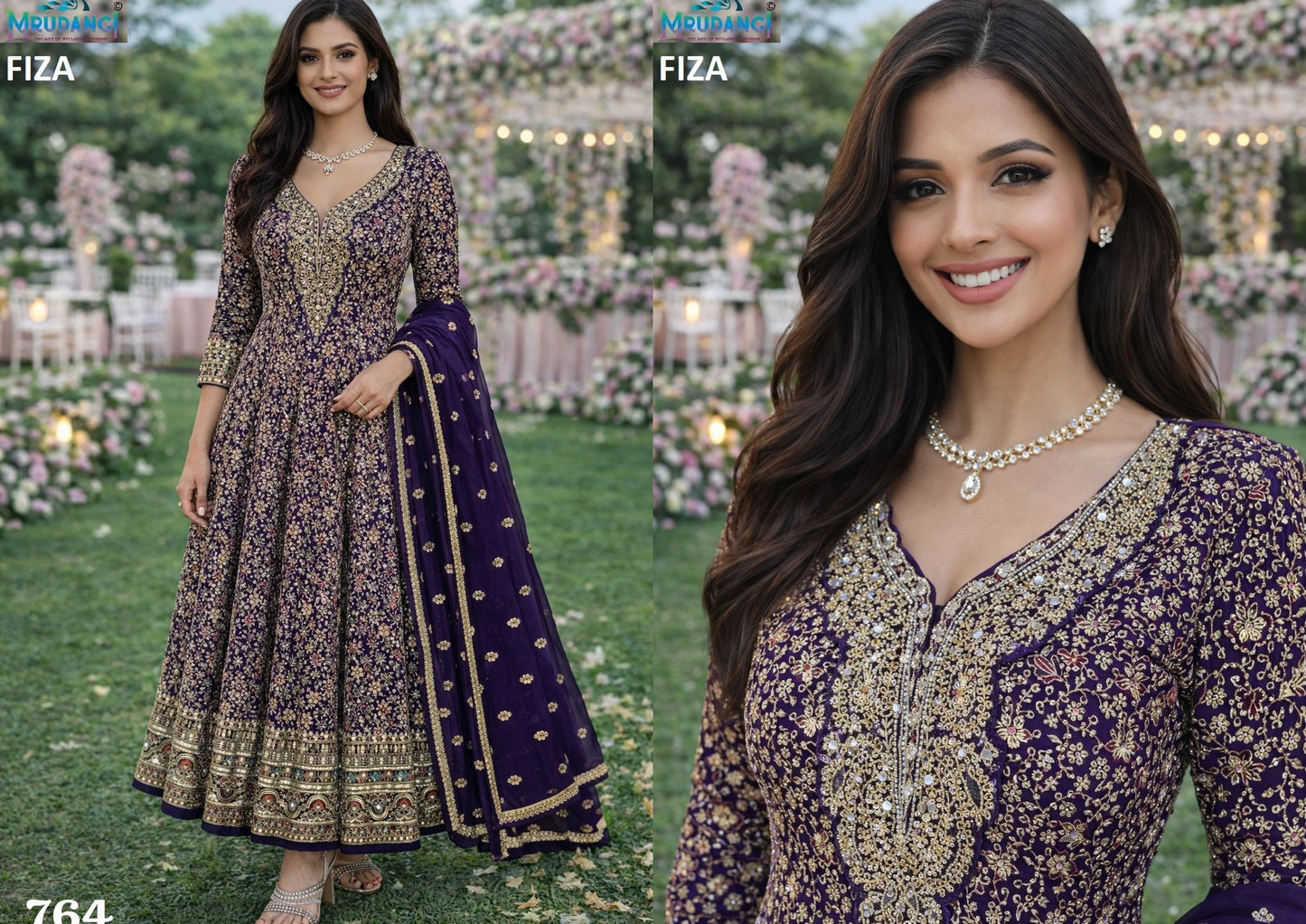764 Fiza Mrudangi Premium Georgette Gown Dupatta Set