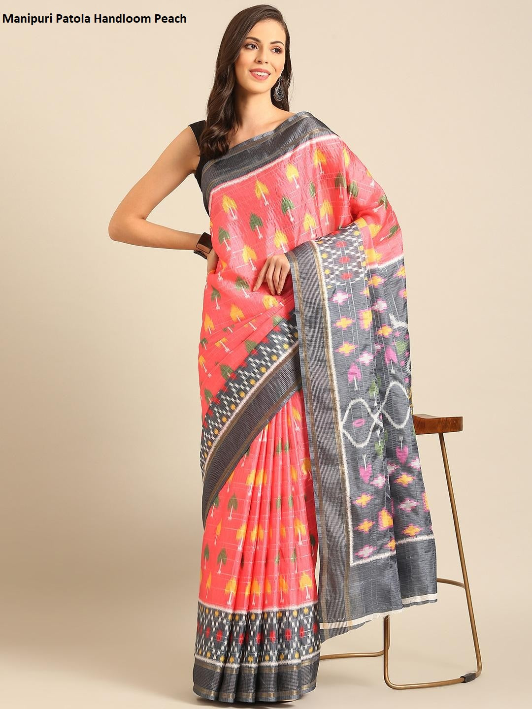 Manipuri Patola Handloom Peach Bunawat Sarees