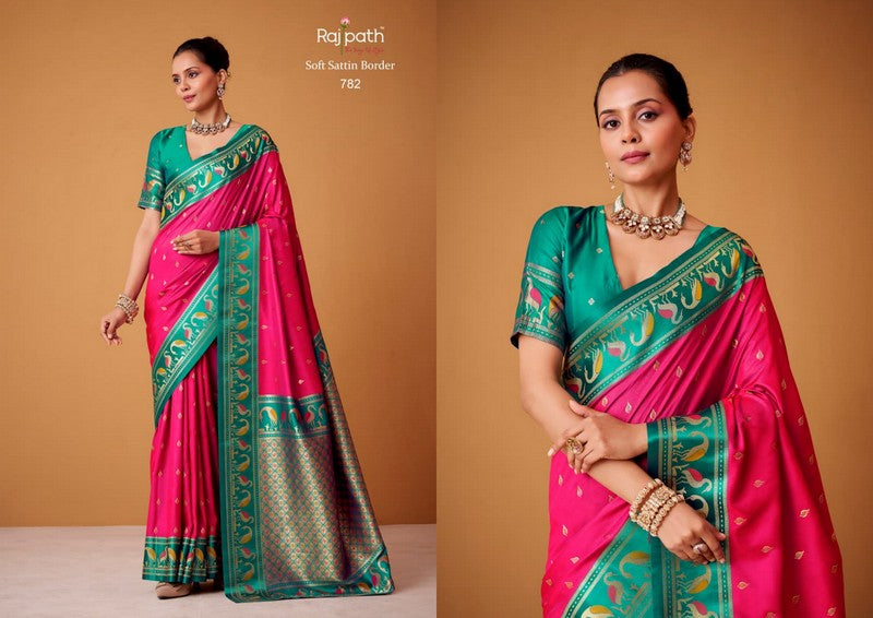 782 Flamingo Rajpath Satin Silk Sarees