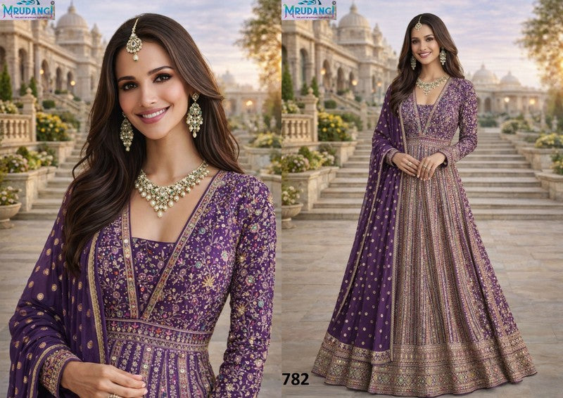 782 Womaniya Mrudangi Real Georgette Gown Dupatta Set
