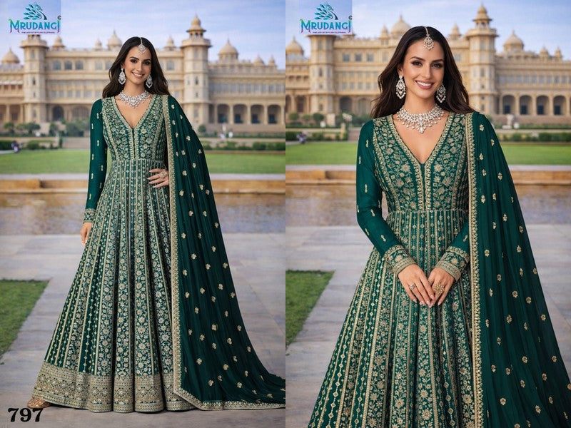 797 Zara Mrudangi Real Chinon Silk Gown Dupatta Set