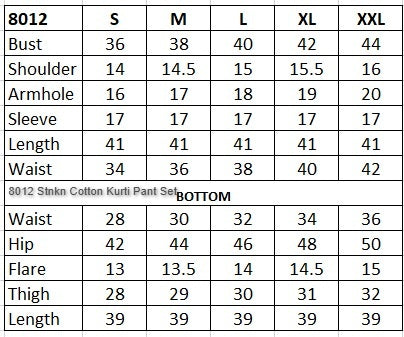 8012 Stnkn Cotton Kurti Pant Set