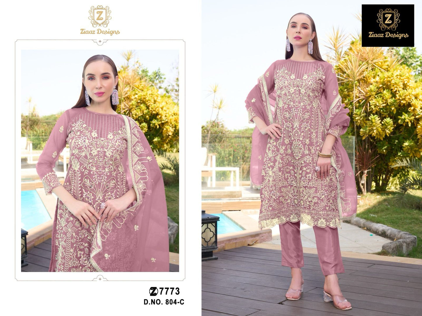 804-C Ziaaz Designs Organza Pakistani Salwar Suits