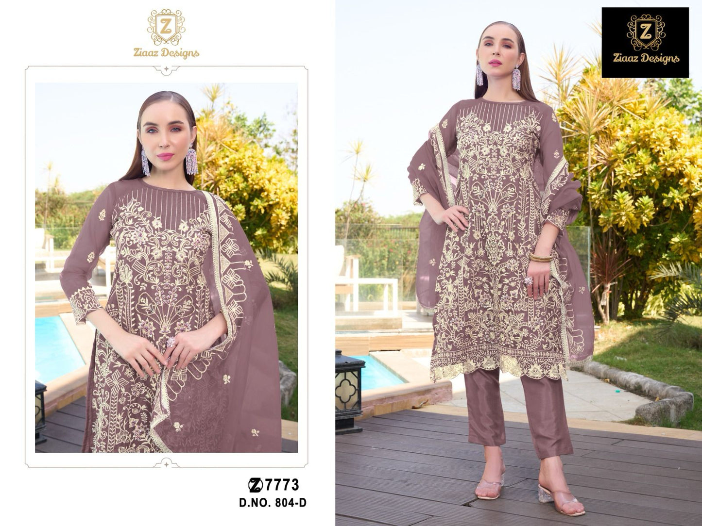 804-D Ziaaz Designs Organza Pakistani Salwar Suits