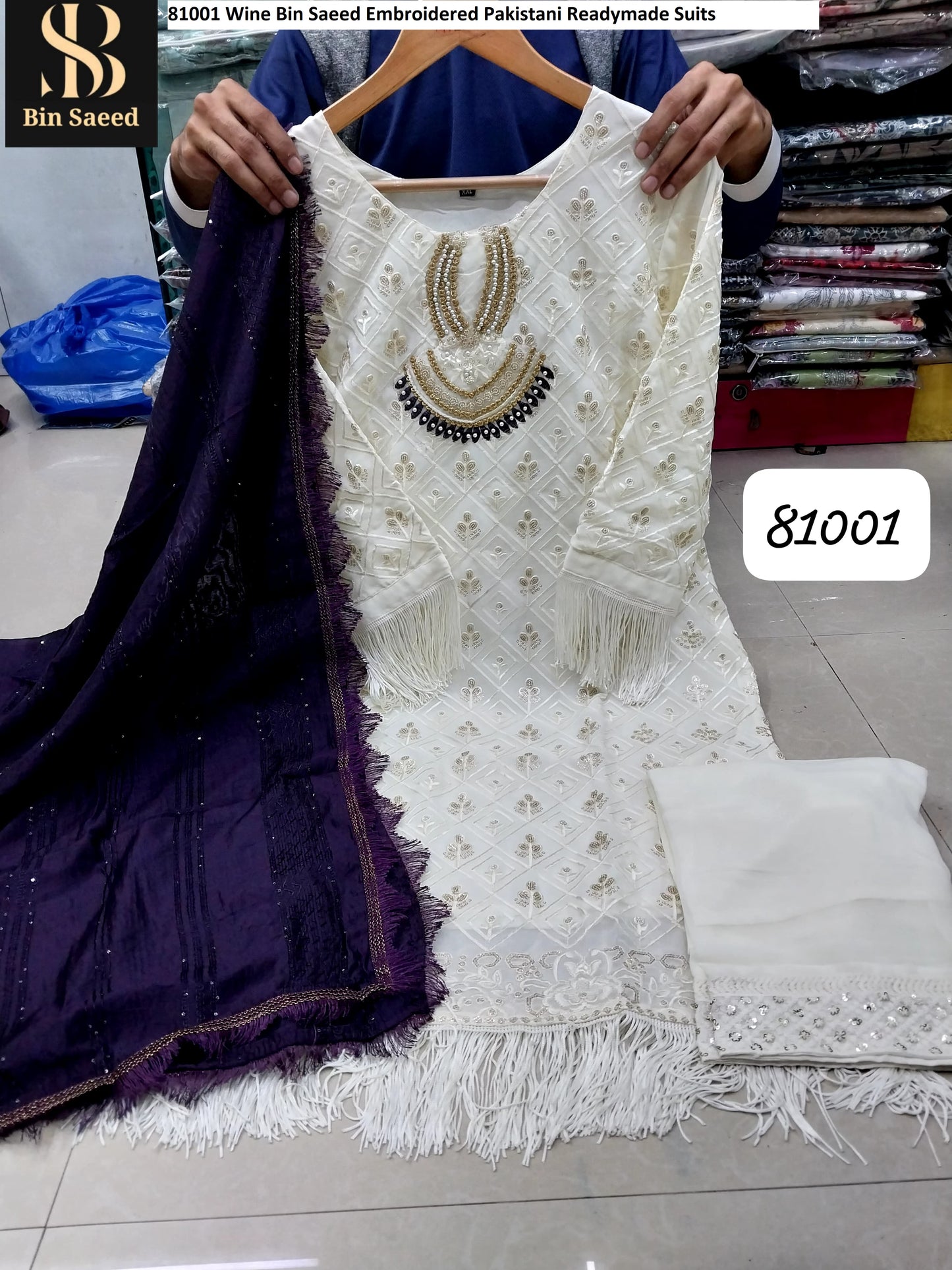 81001 Wine Bin Saeed Embroidered Pakistani Readymade Suits