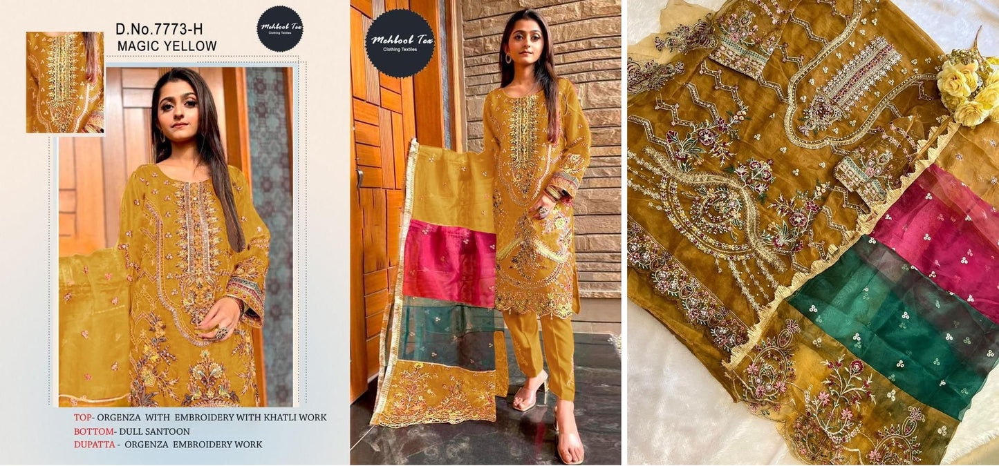7773Yellow Mehboob Tex Pakistani Salwar Suits