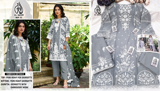Ma-32Gray Al Qasr Pakistani Readymade Suits