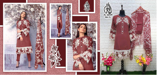 Ma-71Burn Red Al Qasr Pakistani Readymade Suits