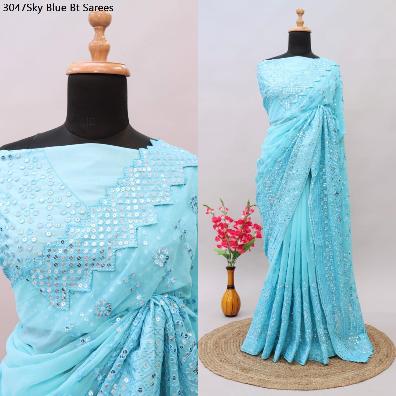 3047Sky Blue Bt Sarees