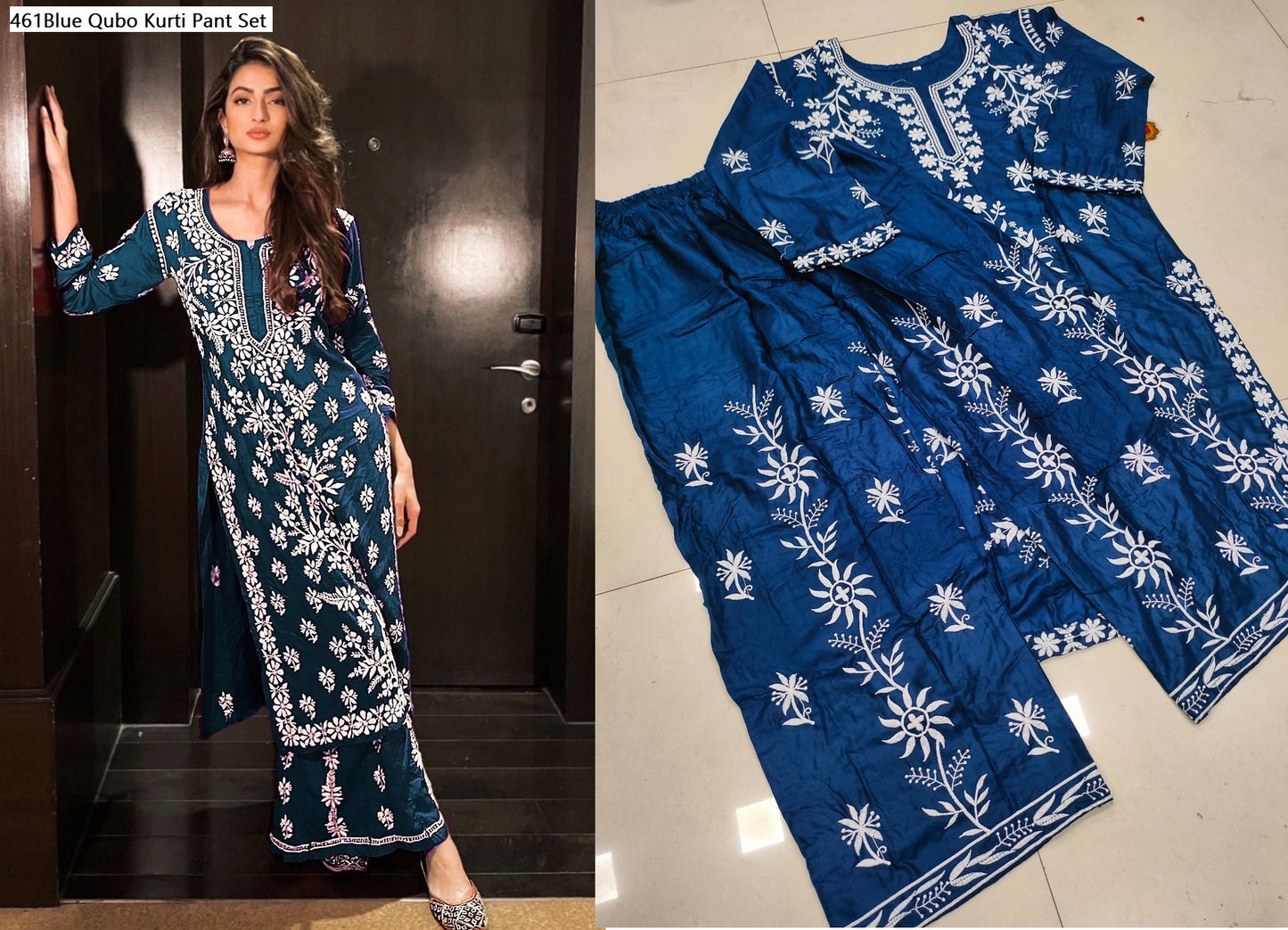 461Blue Qubo Kurti Pant Set