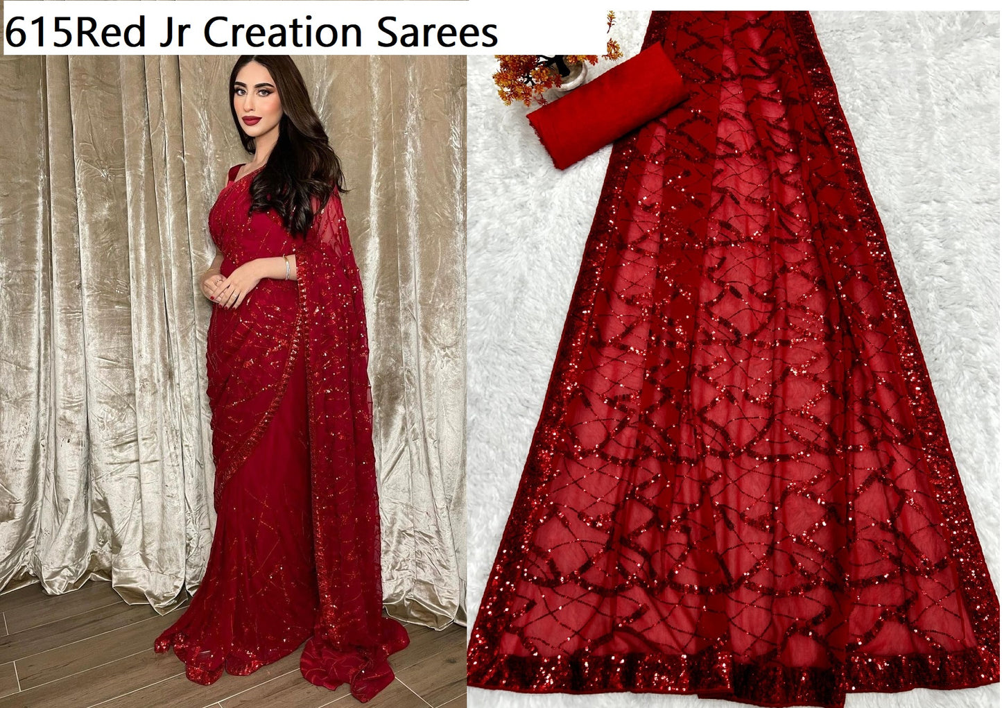 615Red Jr Creation Sarees