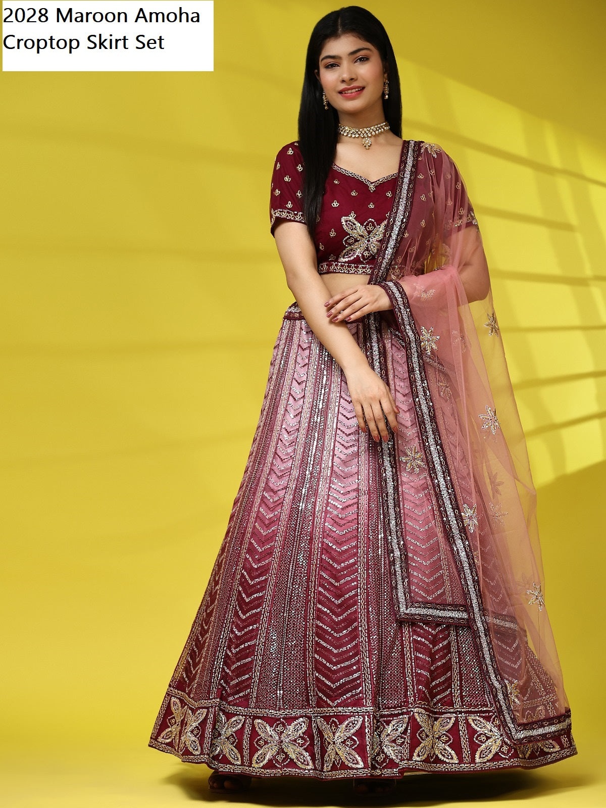 2028 Maroon Amoha Croptop Skirt Set