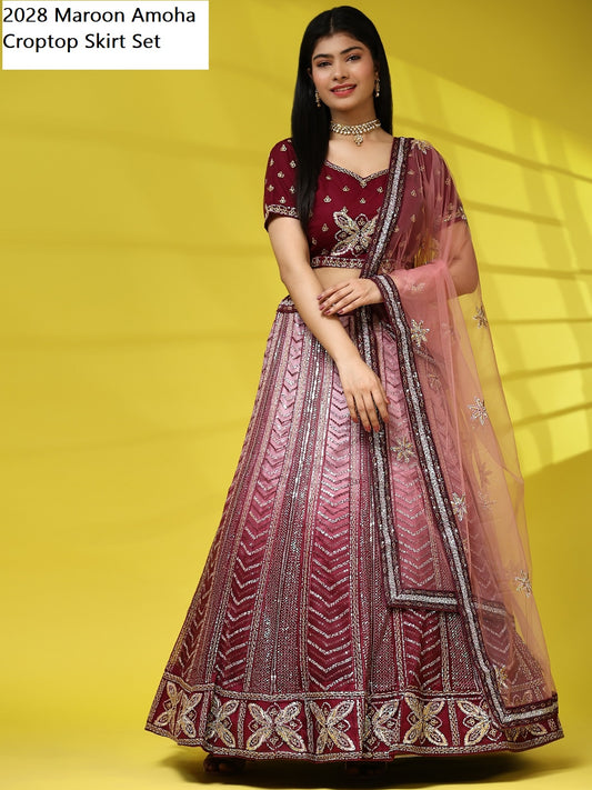 2028 Maroon Amoha Croptop Skirt Set