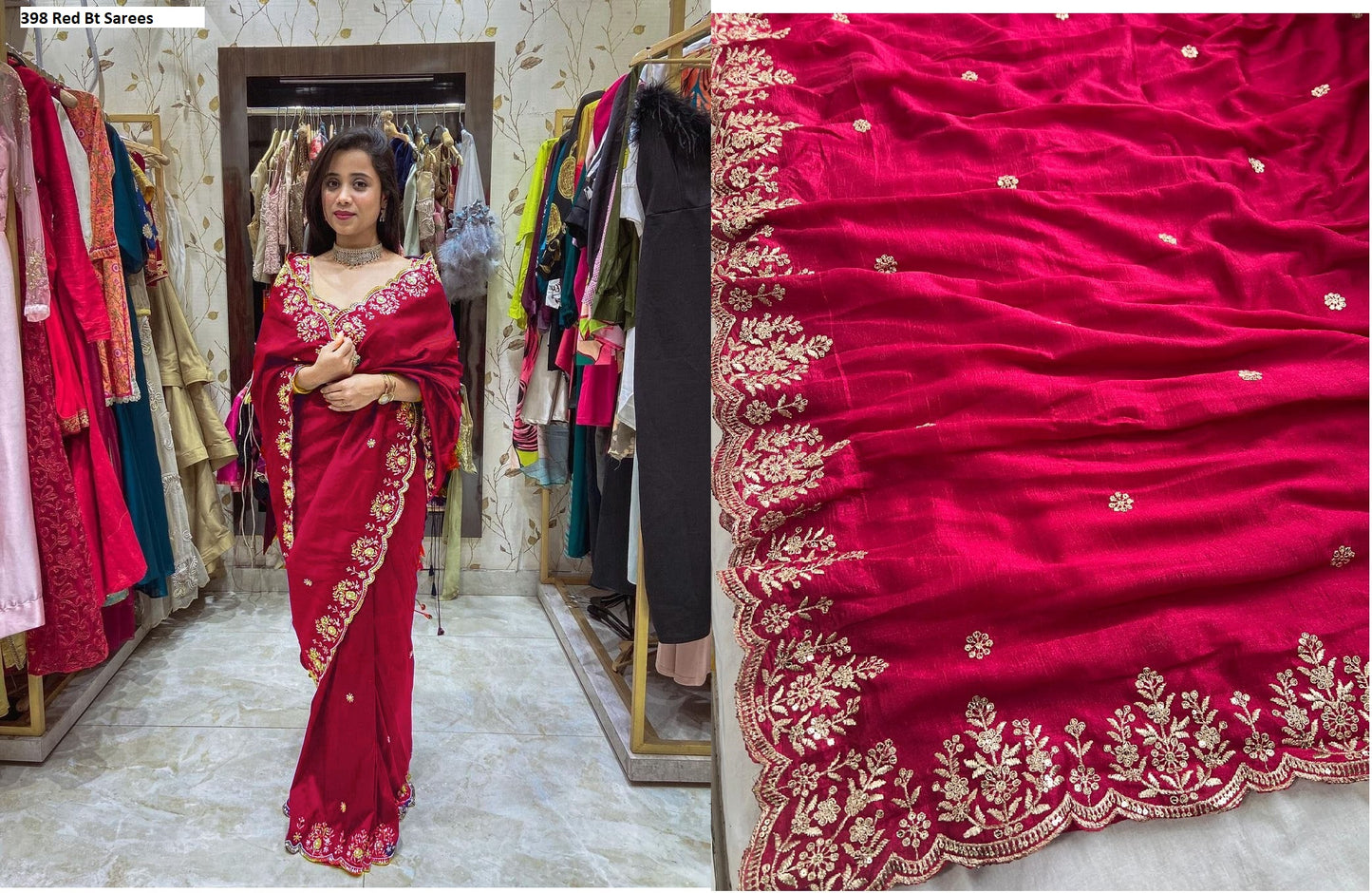 398 Red Bt Sarees