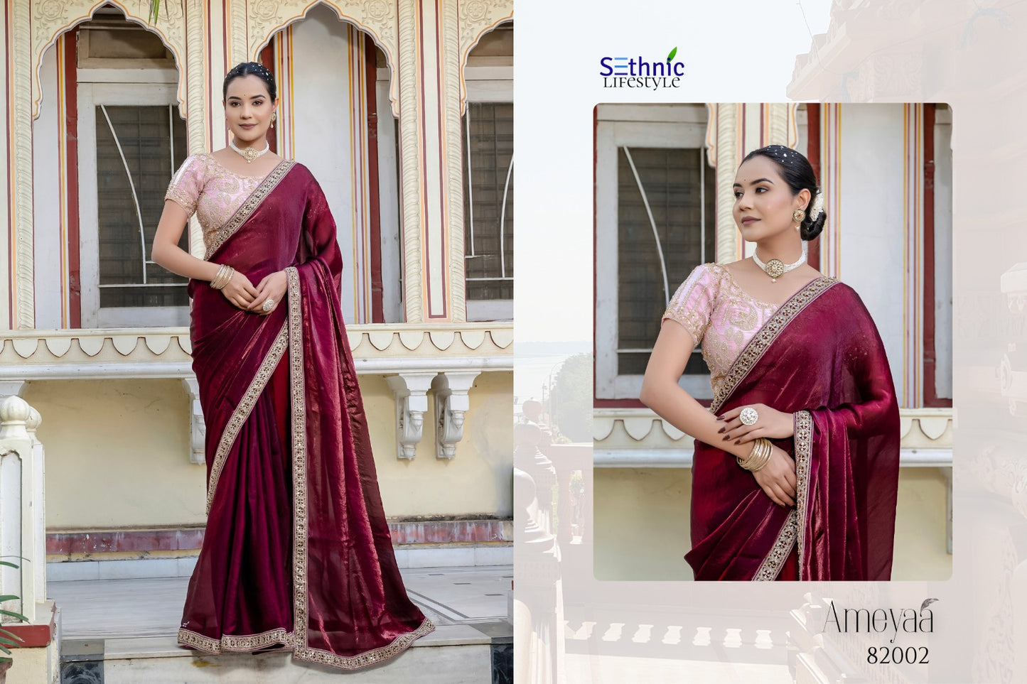 82002 Ameyaa Sethnic Satin Velvet Sarees