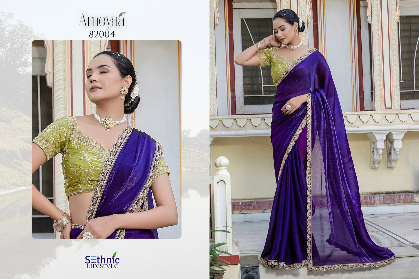 82004 Ameyaa Sethnic Satin Velvet Sarees