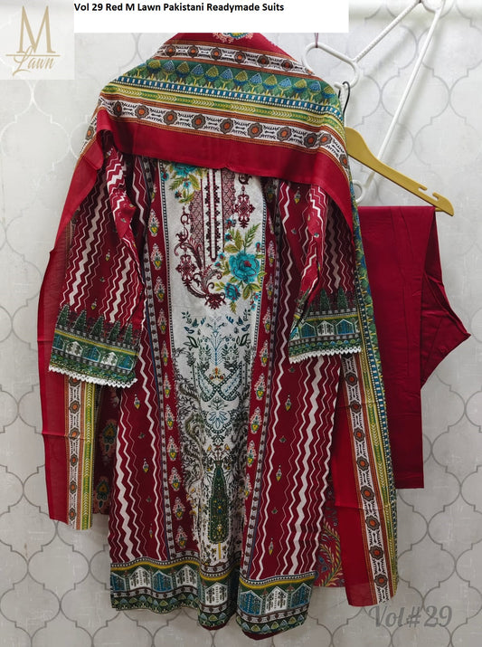 Vol 29 Red M Lawn Pakistani Readymade Suits