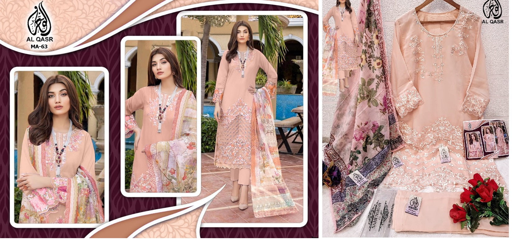 Ma-63Peach Al Qasr Pakistani Readymade Suits
