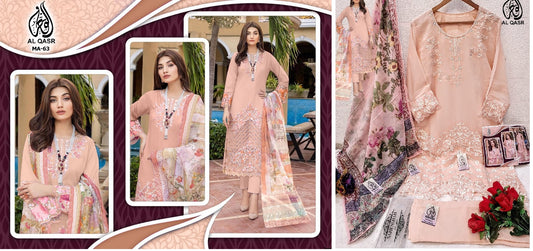 Ma-63Peach Al Qasr Pakistani Readymade Suits
