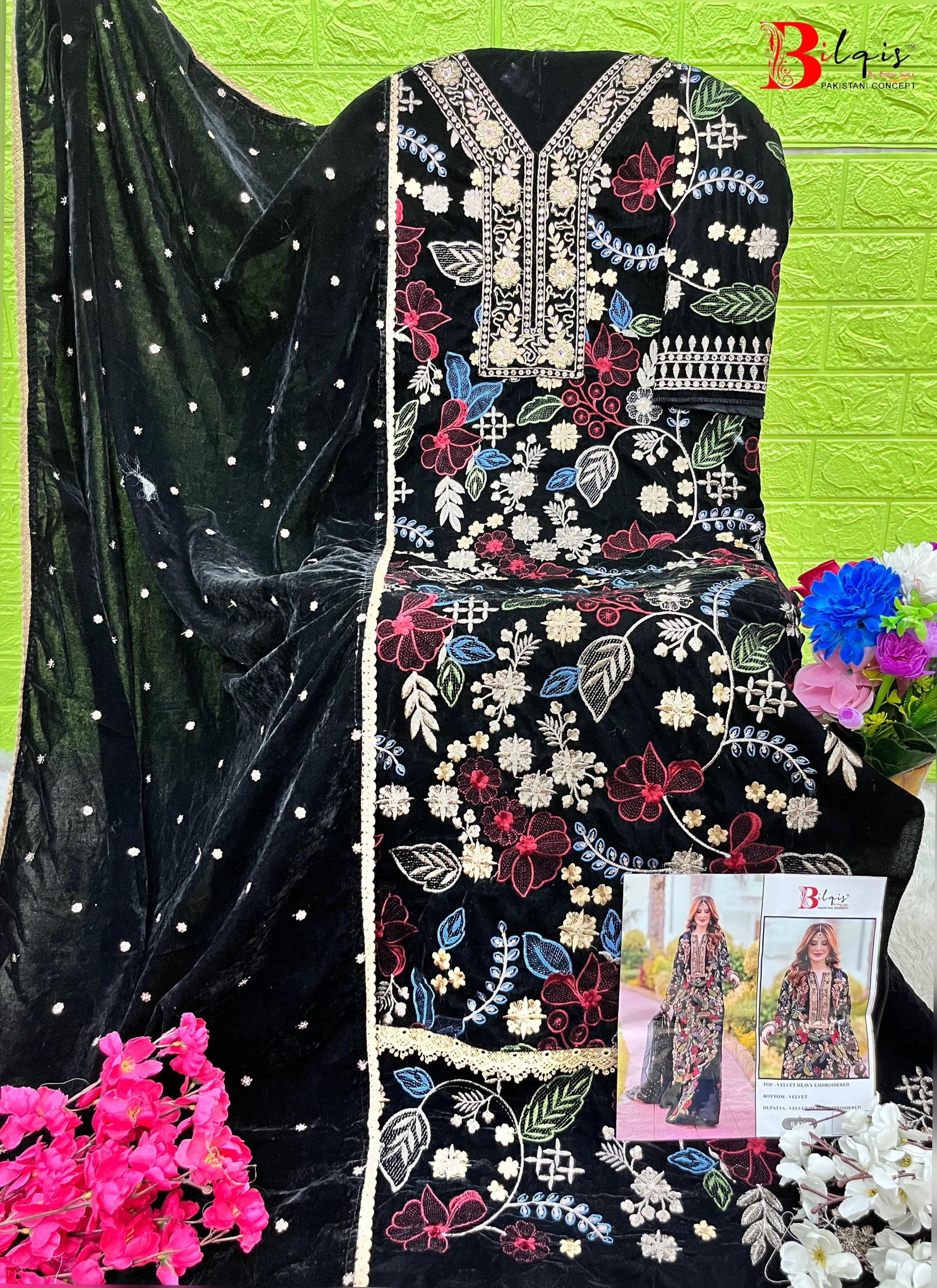 83A Bilqis Embroidered Velvet Suits