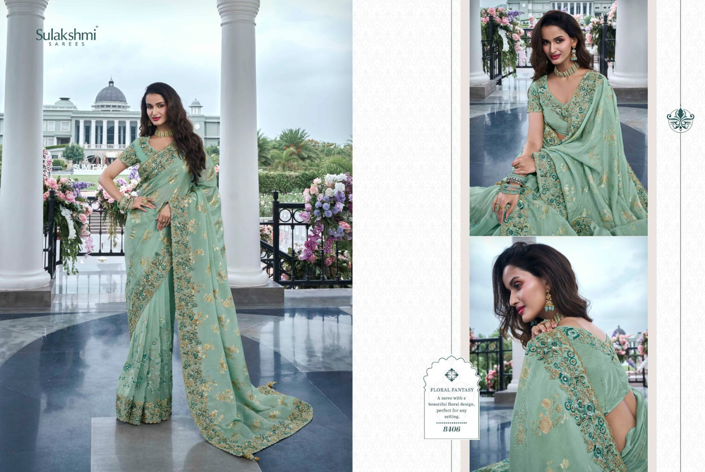 8406 The Wedding Saga Sulakshmi Prints Mirror Work Sarees