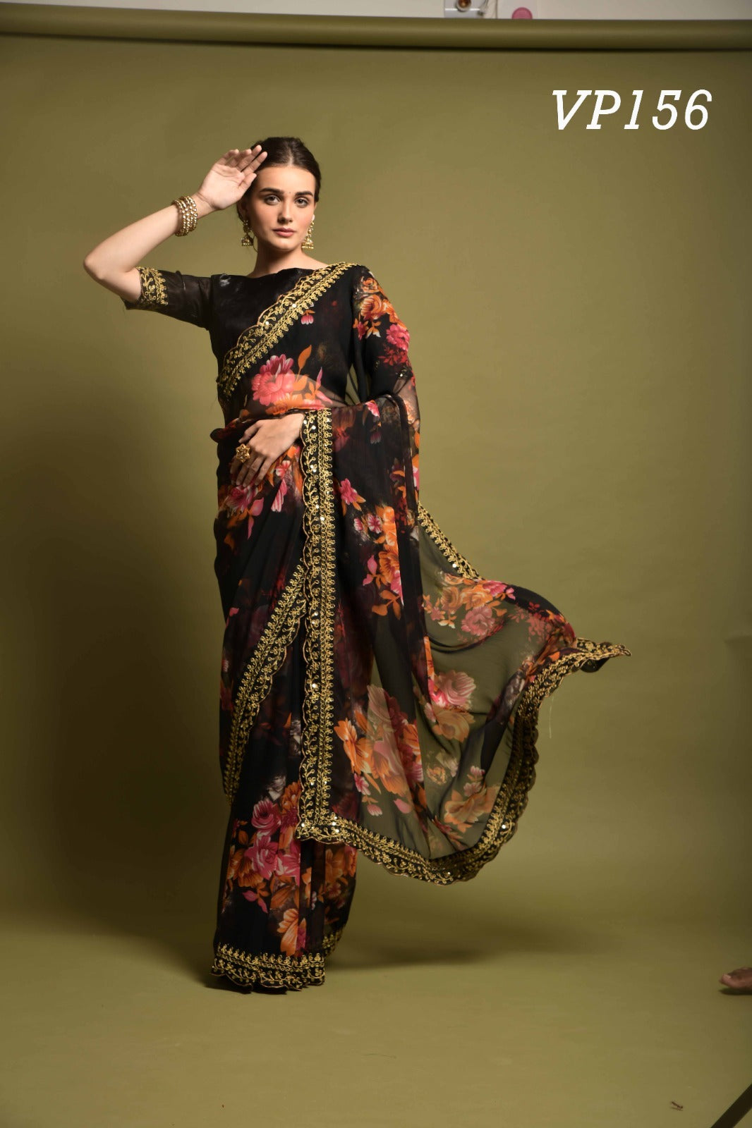 156 Velley Print Fashion Berry Sarees