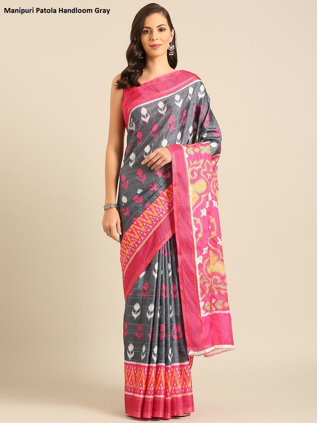 Manipuri Patola Handloom Gray Bunawat Sarees