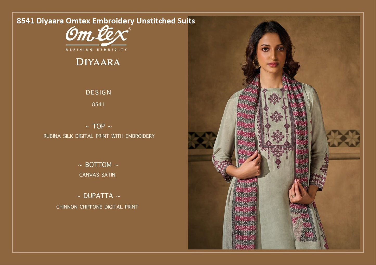 8541 Diyaara Omtex Embroidery Unstitched Suits