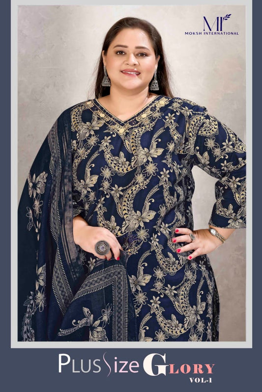 8665 Plus Size Glory Vol 1 Moksh Lichi Viscose Readymade Suits
