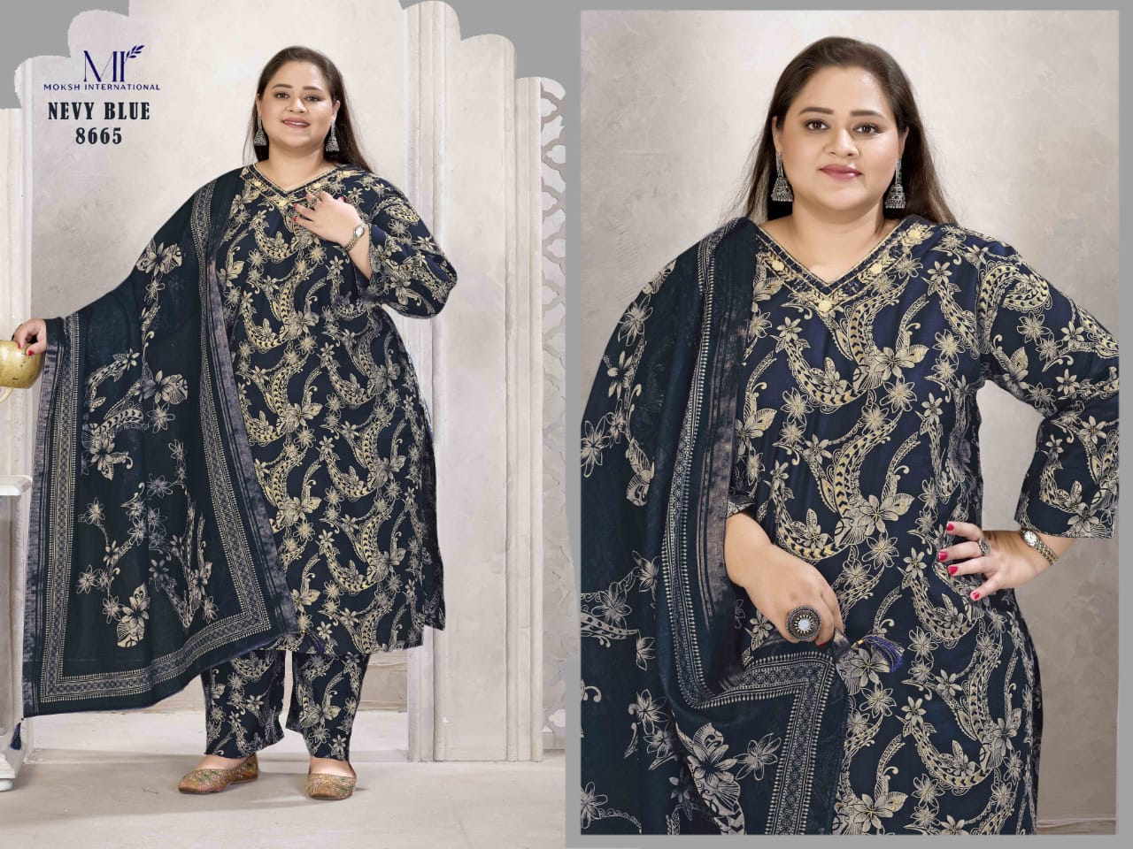 8665 Plus Size Glory Vol 1 Moksh Lichi Viscose Readymade Suits