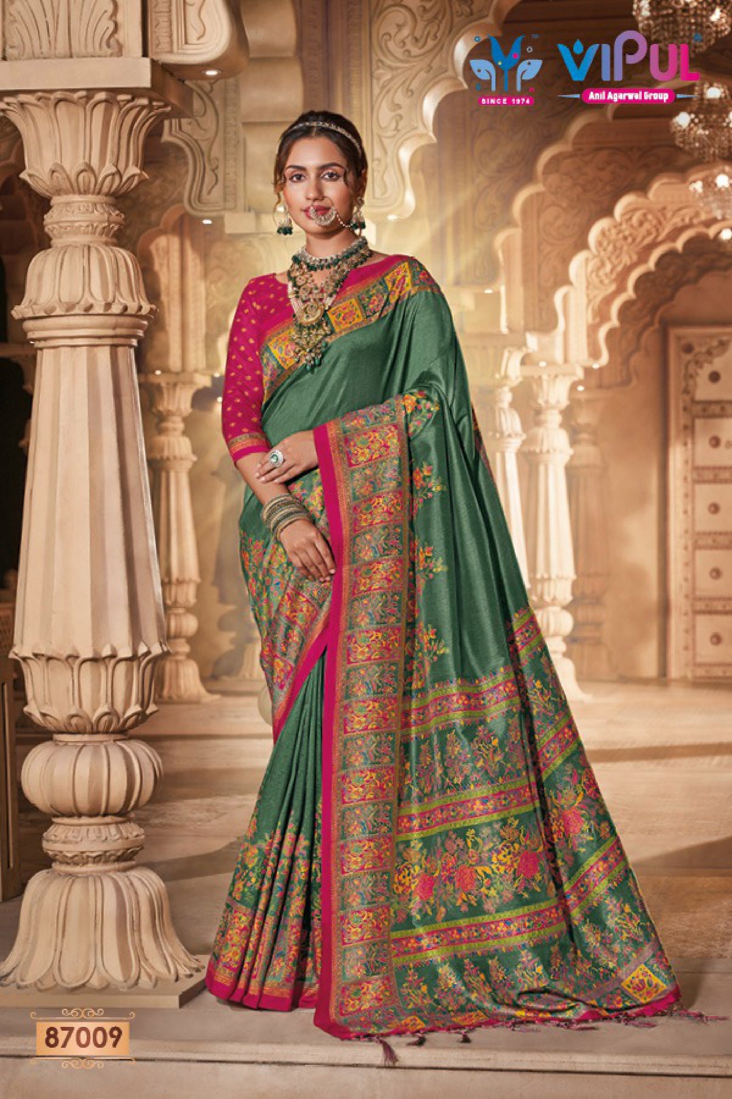 87009 Ivory Silk Vipul Print Sarees