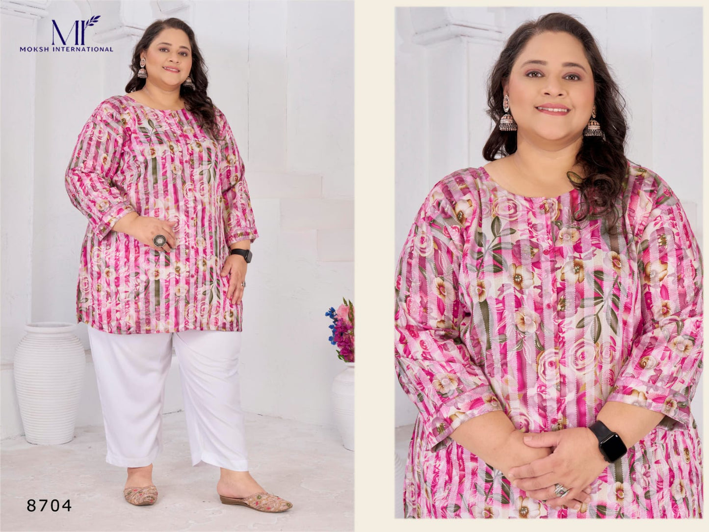 8704 Big Size Subh Vol 1 Moksh Rayon Short Kurti