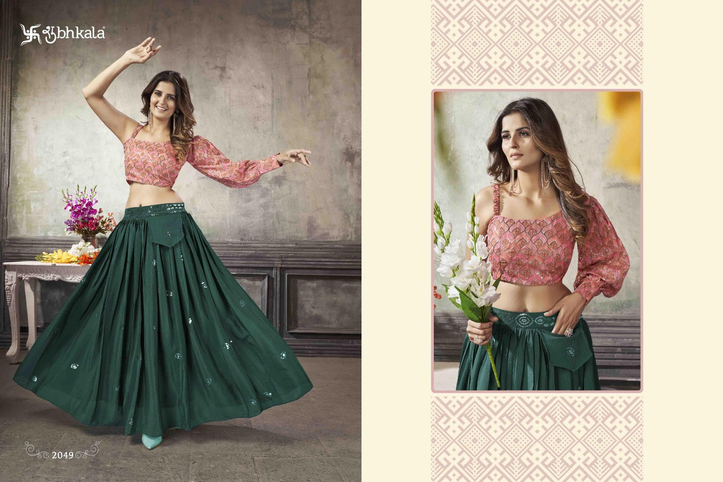 2049 Frill And Flare Vol 5 Shubhkala Croptop Skirt Set