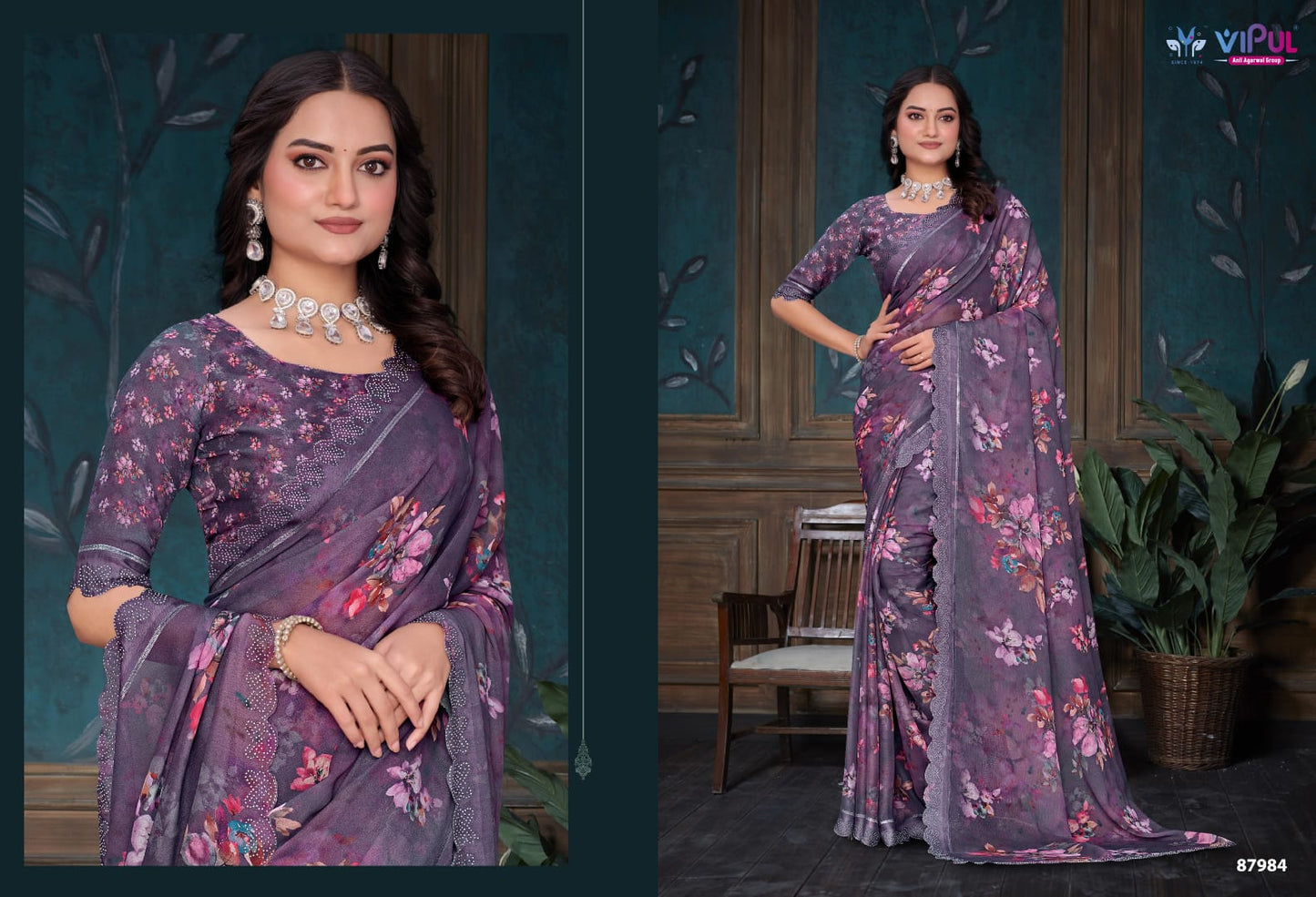 87984 Estella Vipul Dull Moss Sarees