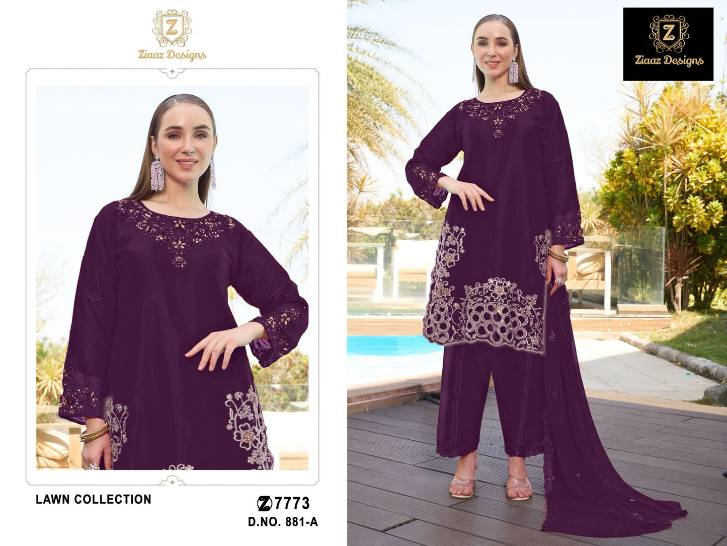 881-A Ziaaz Designs Handwork Pakistani Salwar Suits