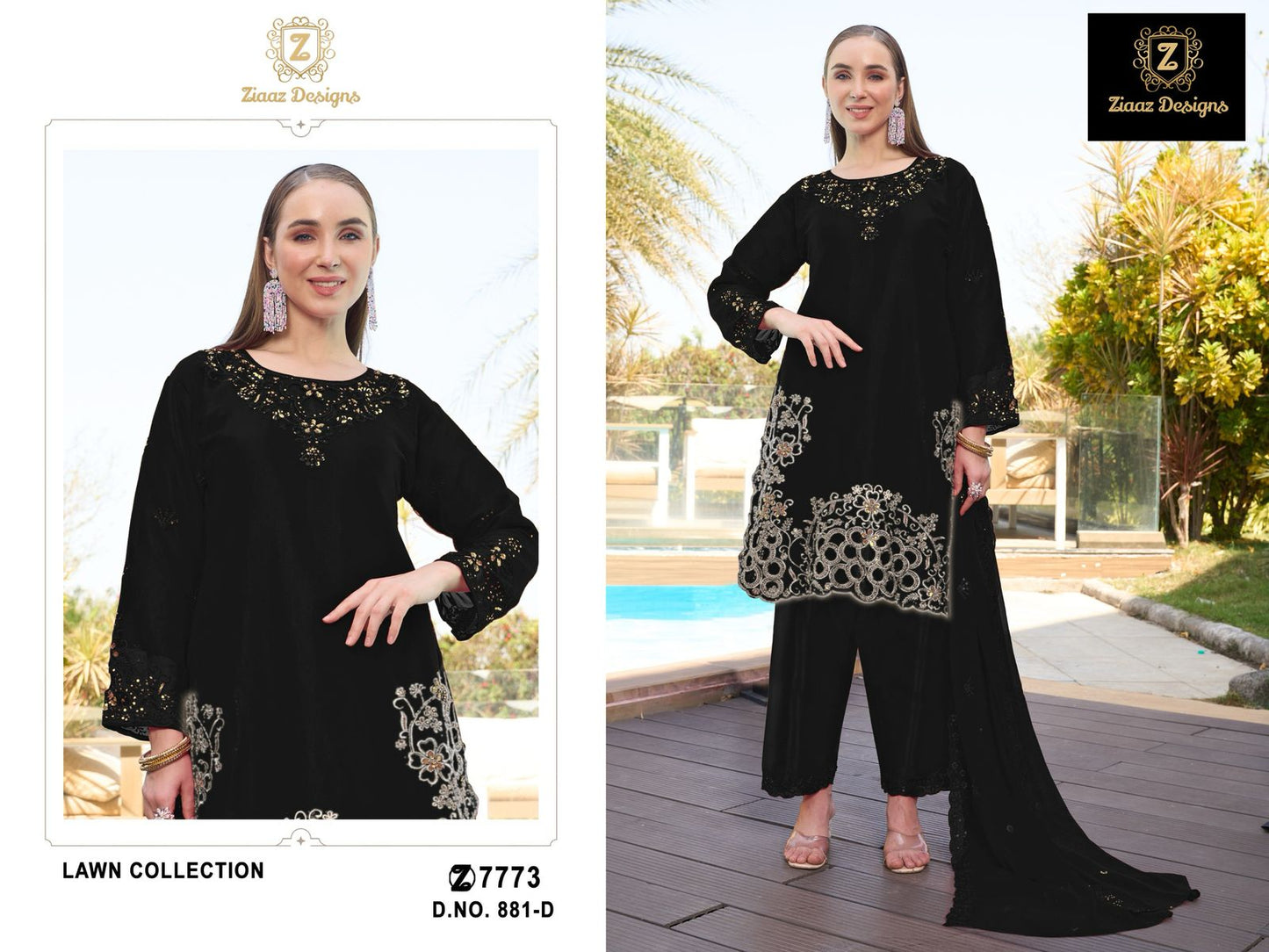 881-D Ziaaz Designs Handwork Pakistani Salwar Suits